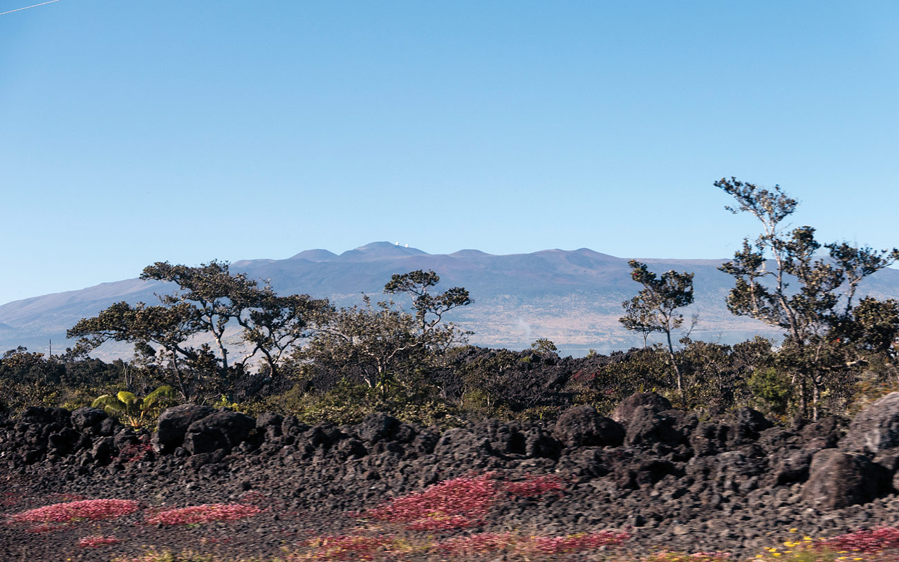 Sterne über Hawaii - Gipfel des Mauna Kea Vulkans von der Saddle Road (in ca. 2.000 m Höhe) gesehen.