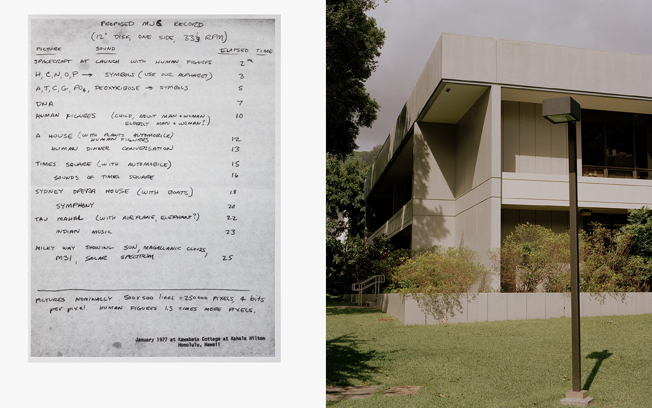 Sterne über Hawaii - Erste Ideenliste für die Inhalte der „Goldenen Schallplatte“. Sagan, Carl: Signale der Erde, München 1980, S. 63. | Institute for Astronomy University of Hawaii, Honolulu