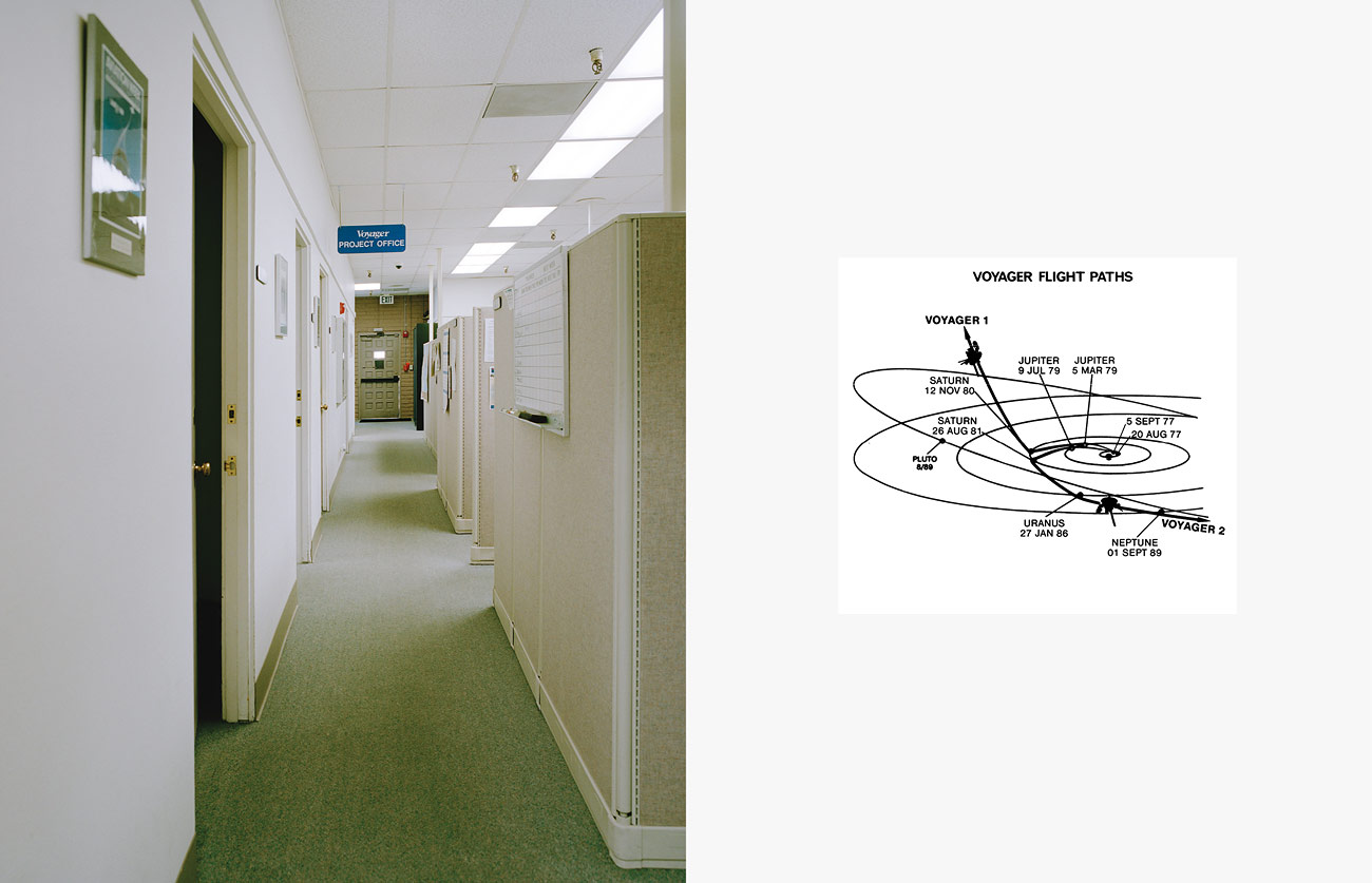 Voyager – The Grand Tour - Voyager Project Office, Pasadena. | Flight paths of Voyager 1 and 2 within the solar system.